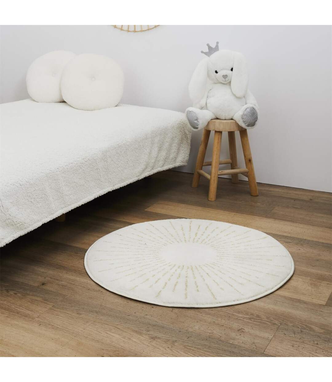 Tapis Rond Enfant Soleil Métallisé 80cm Beige-3
