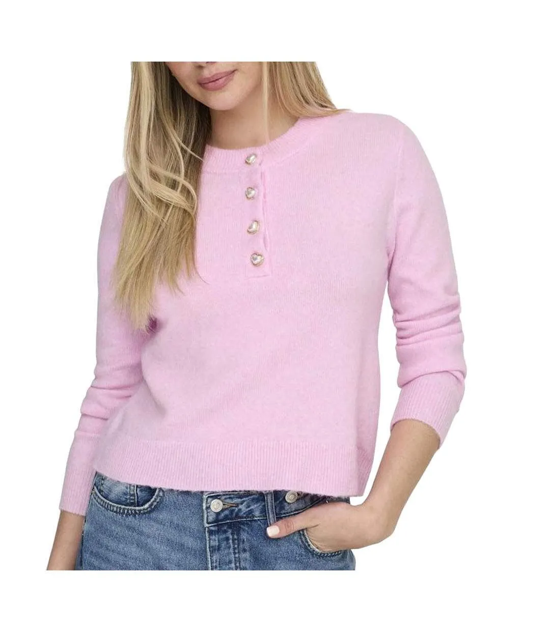 Pull rose femme only half button-1