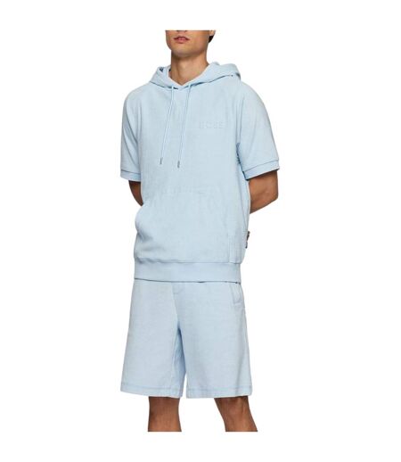 Mens Sealy 09 Hooded Short-sleeved Sweatshirt Light Blue Boss