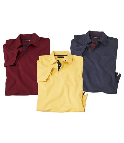 Pack of 3 Men's Classic Polo Shirts - Navy Burgundy Yellow