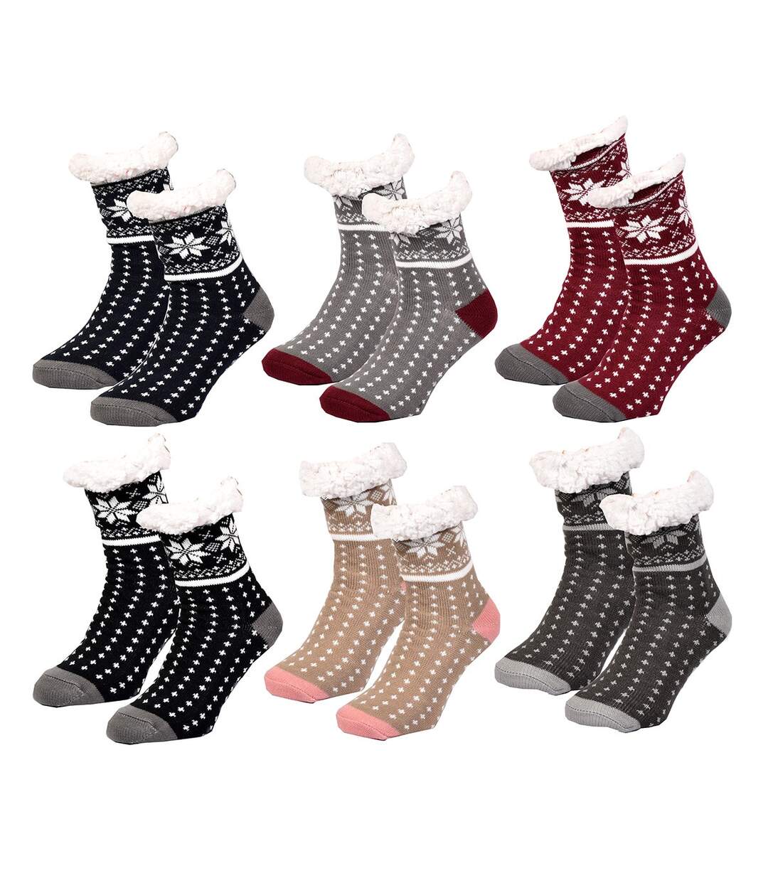 Chaussettes Femme d'intérieur Thermiques antidérapantes -Assortiment modèles photos selon arrivages- Pack de 3 Paires Chaussons Surprise-4