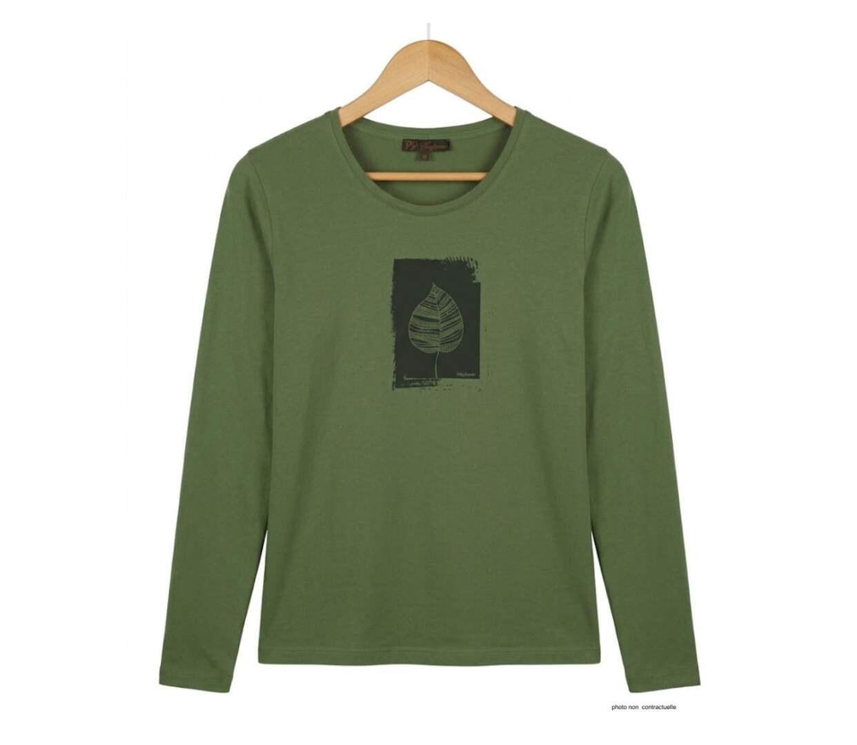 MAYFLOWER NIKKI4 : Tee-shirt manches longues olive en coton pour un style naturel-2