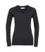Russell Collection Ladies/Womens V-Neck Knitted Pullover Sweatshirt (Black)