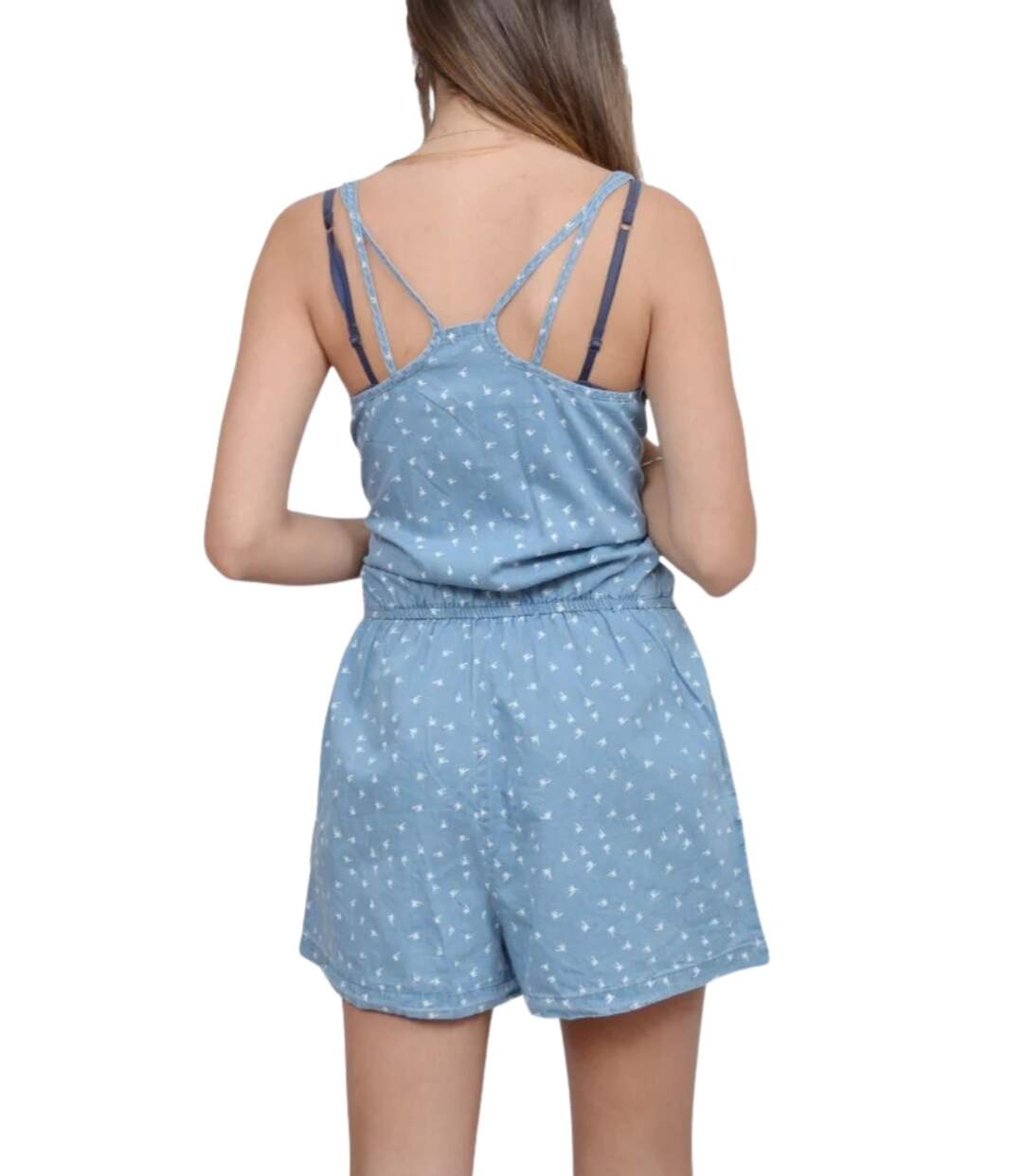Combishort femme imprimé à  bretelles bleu jean - Style décontracté et féminin-2