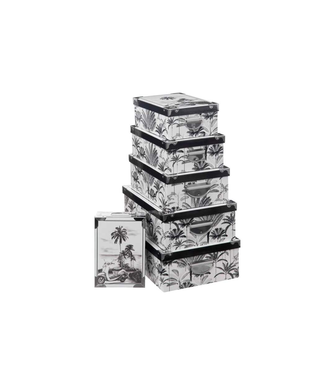 Lot de 6 Boîtes de Rangement Dolce Vita 48cm Noir & Blanc-1