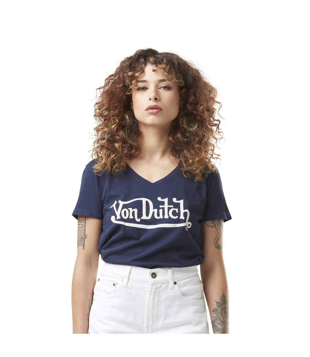 T-shirt femme col rond en slub coton avec print devant Slub Vondutch