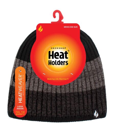 Mens Fleece Lined Striped Winter Beanie | Heat Holders | High Performance Soft Insulated Thermal Hat