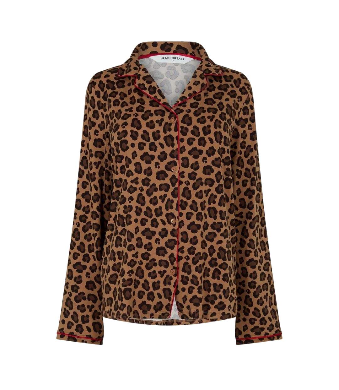 Womens/ladies Leopard Print Pyjama Set Brown Black Urban Threads-2