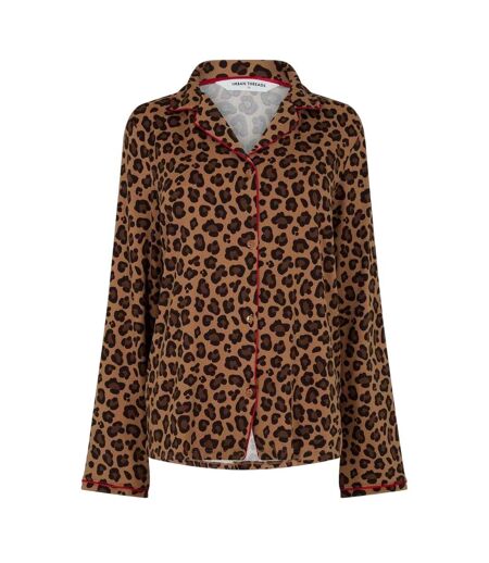 Womens/ladies Leopard Print Pyjama Set Brown Black Urban Threads