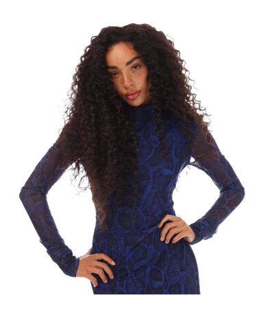 Womens/ladies Neshy Midi Dress Blue Black Hugo