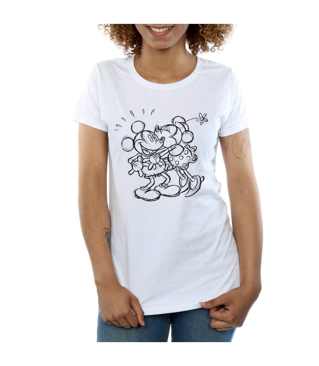 Disney T-shirt en coton Mickey et Minnie Mouse Kiss Sketch - Femmes/Ladies (Blanc) - UTBI30985-3