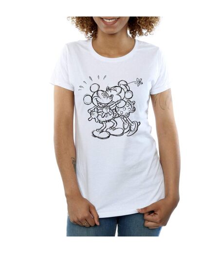 Disney T-shirt en coton Mickey et Minnie Mouse Kiss Sketch - Femmes/Ladies (Blanc) - UTBI30985