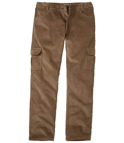 Men’s Brown Stretch Corduroy Cargo Trousers