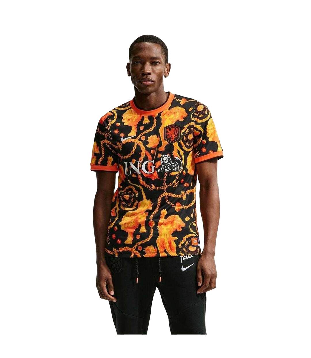 Maillot De Foot Motif/style Pays-bas Pre Match Homme Noir Blanc Nike-1