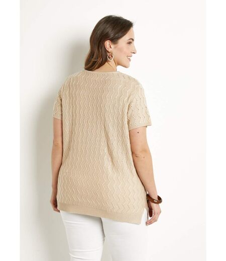 Pull-tunique tricot reliefé torsadé manches courtes