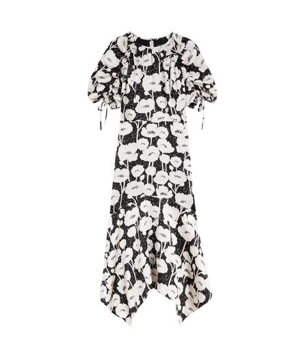 Robe Mi-longue Manches Bouffantes Motif/style Coquelicot Floral Abriee Femme Noir Ted Baker