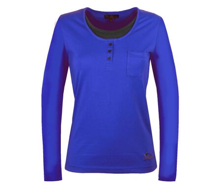 Mayflower NESTOR5 : Tee-shirt manches longues bleu et gris avec col boutonné stylisé