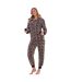 Womens/ladies Leopard Print Fleece Jumpsuit Brown Black Keanu-4