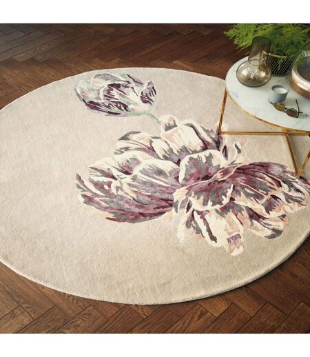 Tapis rond fait à la main en laine motif floral TRANKI R