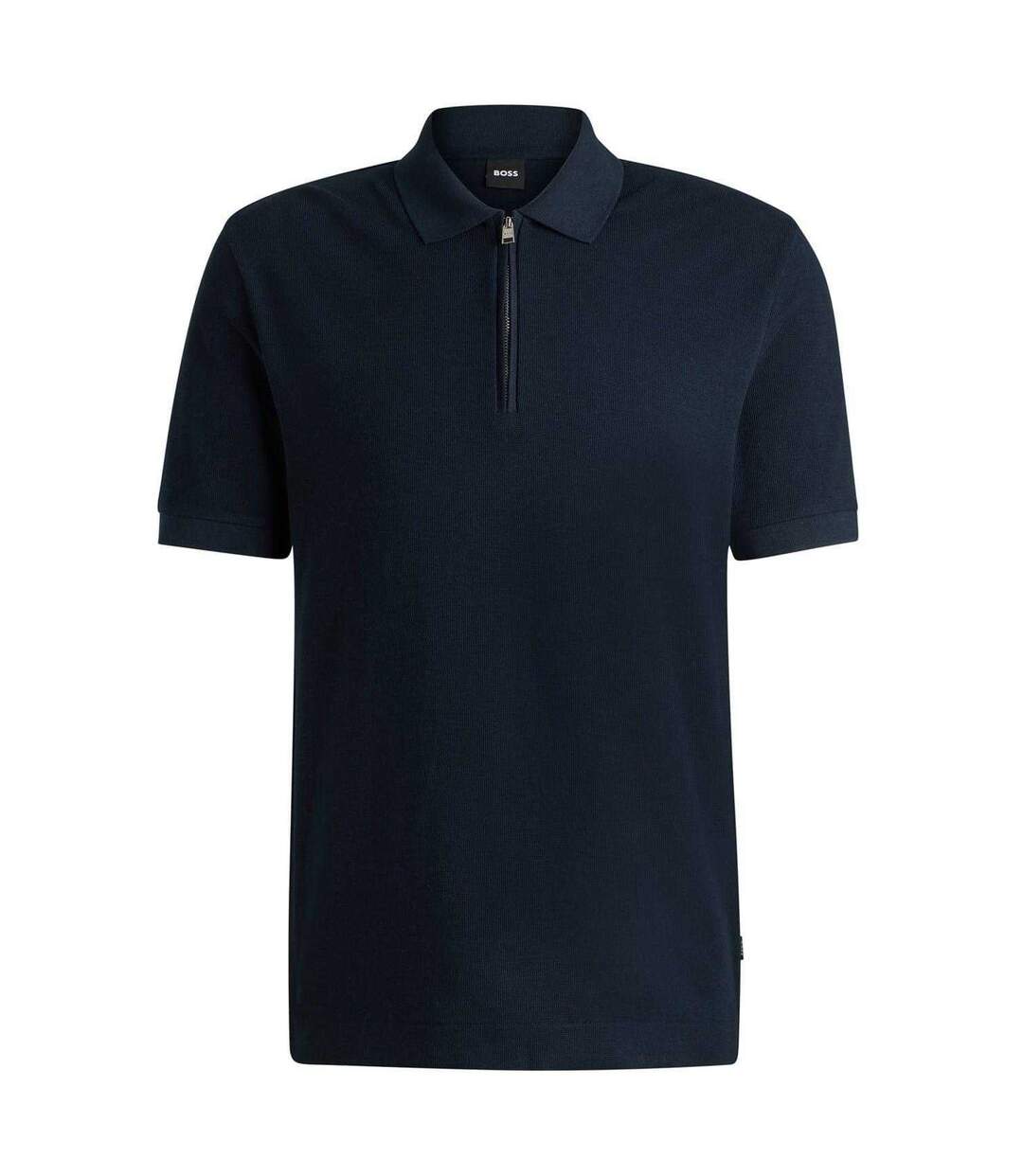 Mens Zip Neck Regular Short-sleeved Polo Shirt Dark Blue Boss-1