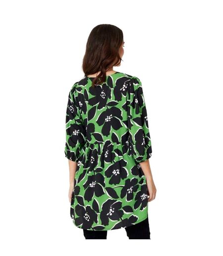 Womens/ladies Floral Polyester V Neck Relaxed Fit 3/4 Sleeve Tunic Top Green Be You