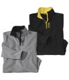 Pack of 2 Men's Microfleece Sweaters - Half Zip - Gray Black Atlas For Men