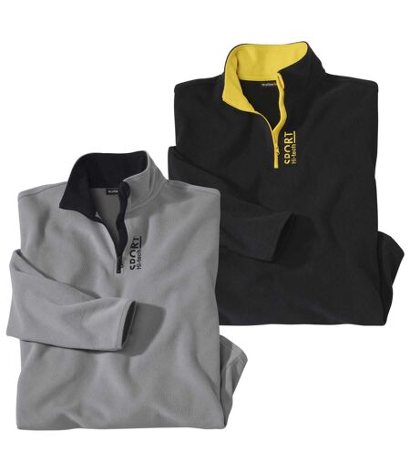Pack of 2 Men's Microfleece Sweaters - Half Zip - Gray Black