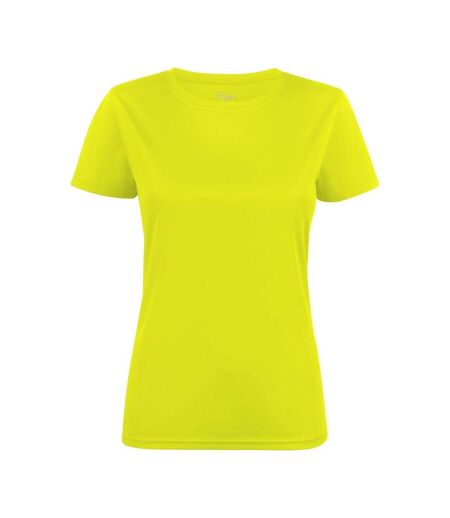 Womens/ladies Run T-shirt Bright Yellow Printer RED