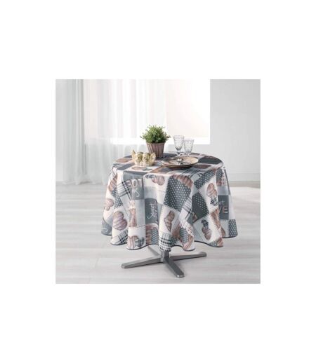 Nappe Ronde Imprimée Hearty 180cm Blanc & Gris