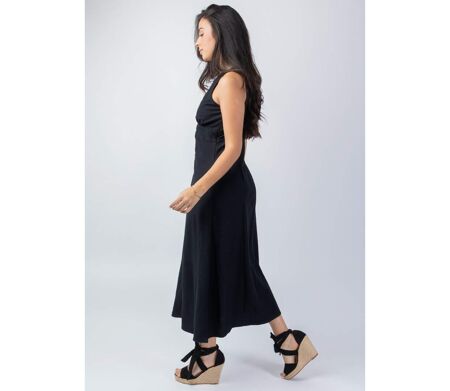 Robe longue féminine SERAPHINE unie noire Coton Du Monde