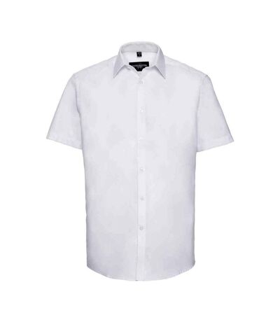 Russell Collection Mens Herringbone Short-Sleeved Formal Shirt (White)