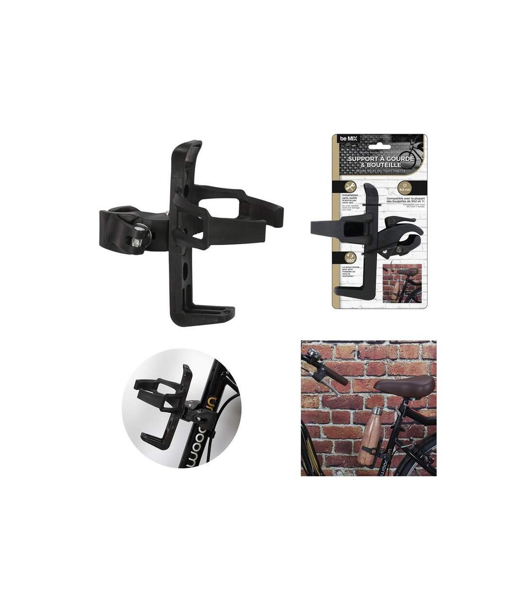 Support Bouteille Vélo & Trottinette 14cm Noir-4