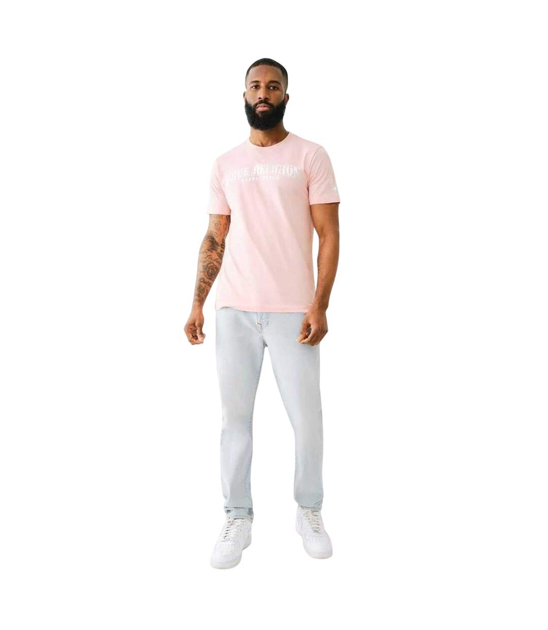 Mens Logo Foil Crew Neck T-shirt Pink True Religion-4