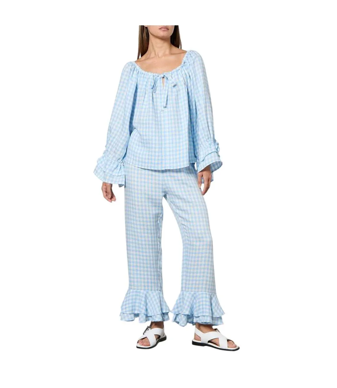 Womens/ladies Puff Sleeve Loungewear Set Blue Sleeper-1