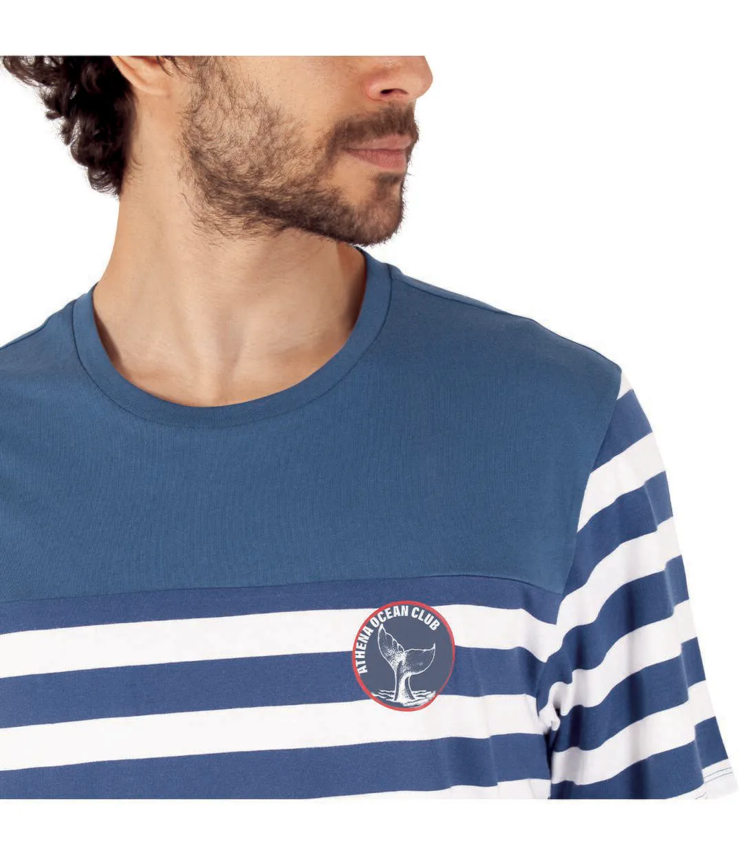 Pyjama court col rond homme Rayures Ocean Club Athena-5