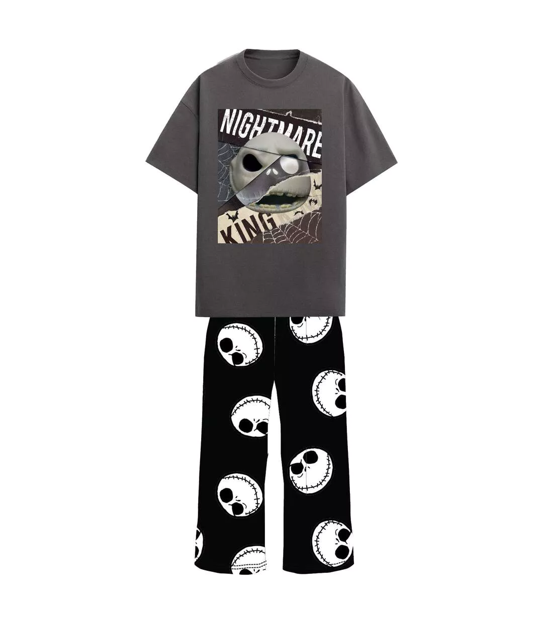 Ensemble De Pyjama Motif Jack Skellington Motif/style Toile D´araignée Homme Gris Noir Nightmare Before Christmas-1