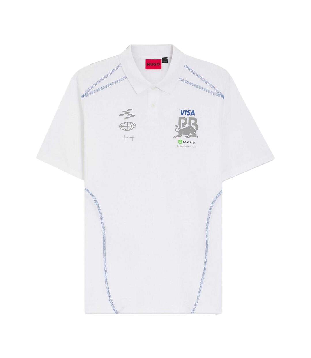 Mens Visa Cash App Racing Bulls F1 Polo Shirt White Hugo-1