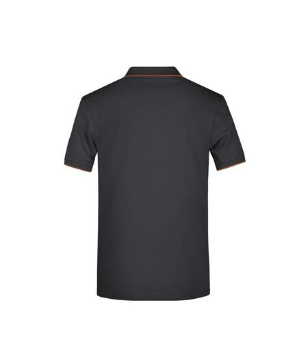 Polo Motif/style Rayures Contrastées Homme Noir Orange James And Nicholson