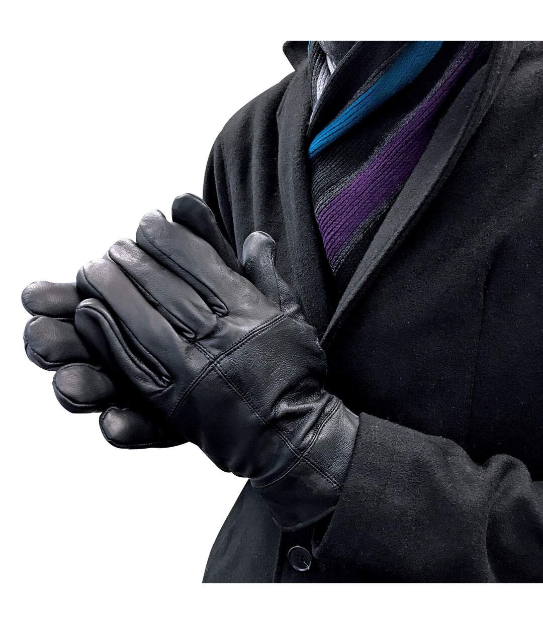 Homme Gants Cuir en Noir | THMO | Doublés Polaire Gants Thinsulate Chaudes-4