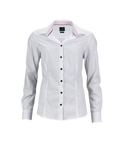 James and Nicholson Womens/Ladies Classic Plain Shirt (White/Red) - UTFU699