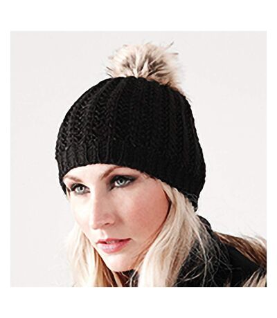 Beechfield Ladies/Womens Faux Fur Pom Pom Winter Beanie (Black) - UTRW2022