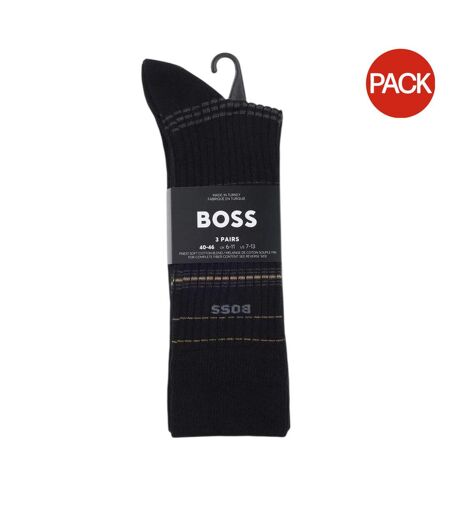 Pack Of 3  Unisex Adult Stripe Ribbed Socks  Black Boss