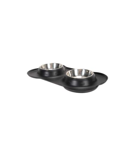 Double dog bowl & mat one size black/steel Jackson Pet Co