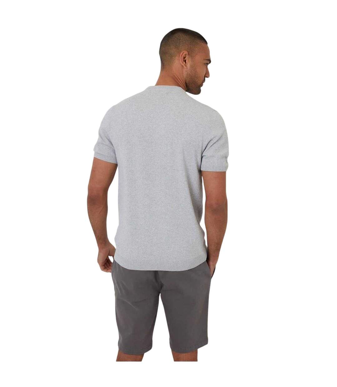 Mens Crew Neck Regular T-shirt Light Grey Marl Threadbare-2