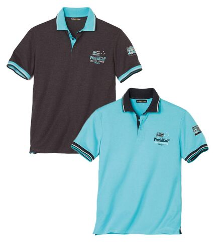 Pack of 2 Men's Nautical-Style Polos - Turquoise Black