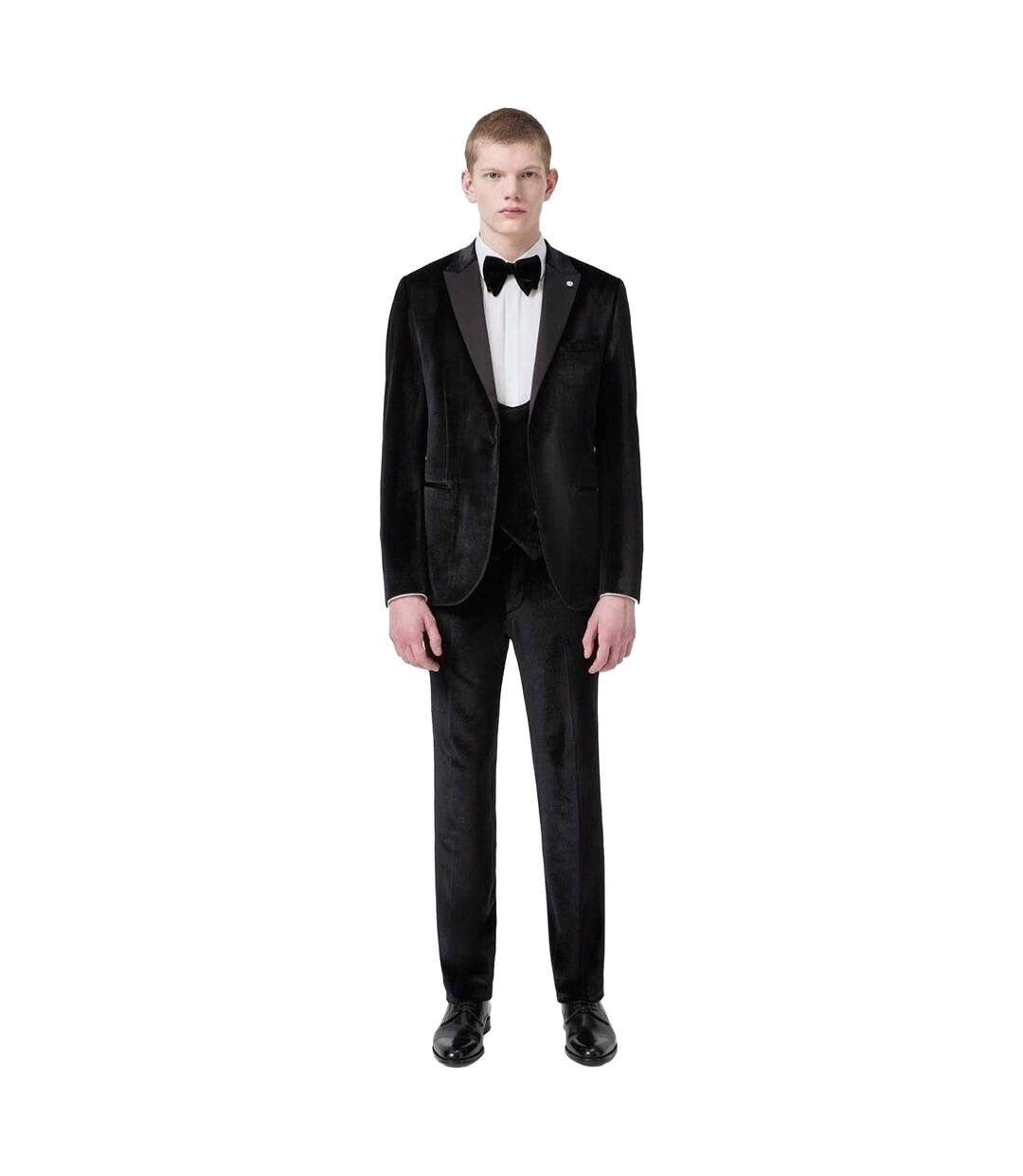 Mens Velvet Flat Fronted Tuxedo Trousers Black Twisted Tailor-1