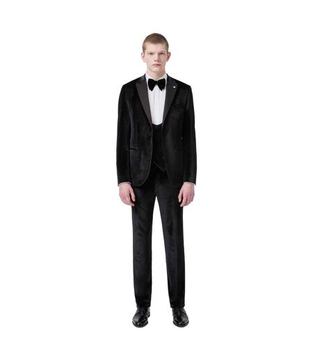 Mens Velvet Flat Fronted Tuxedo Trousers Black Twisted Tailor