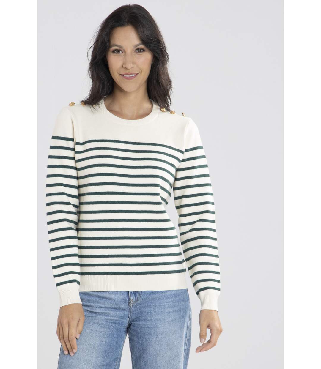 Pull Voile Ecru/Vert-1