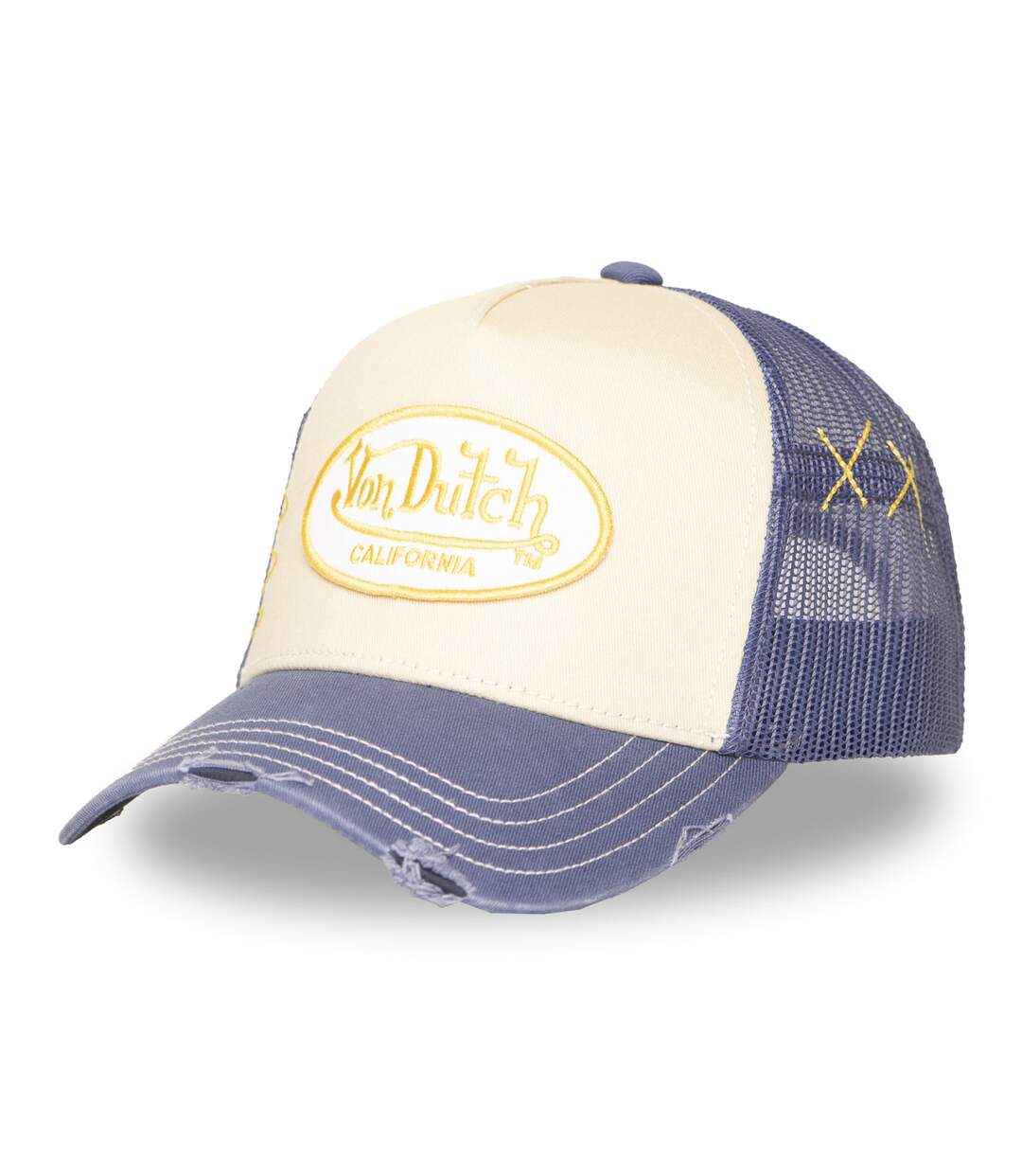 Casquette trucker avec filet effet usé et patch brodé Used Vondutch-1