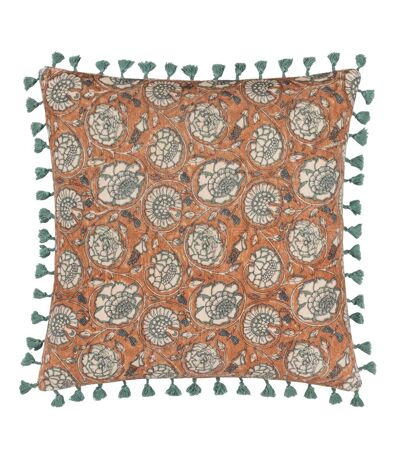 Paoletti Salisa Cotton Velvet Floral Throw Pillow Cover (Rust) (50cm x 50cm)